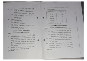 Bca 3 Sem Elements Of Statistics 18015 Dec 2020 - Studocu