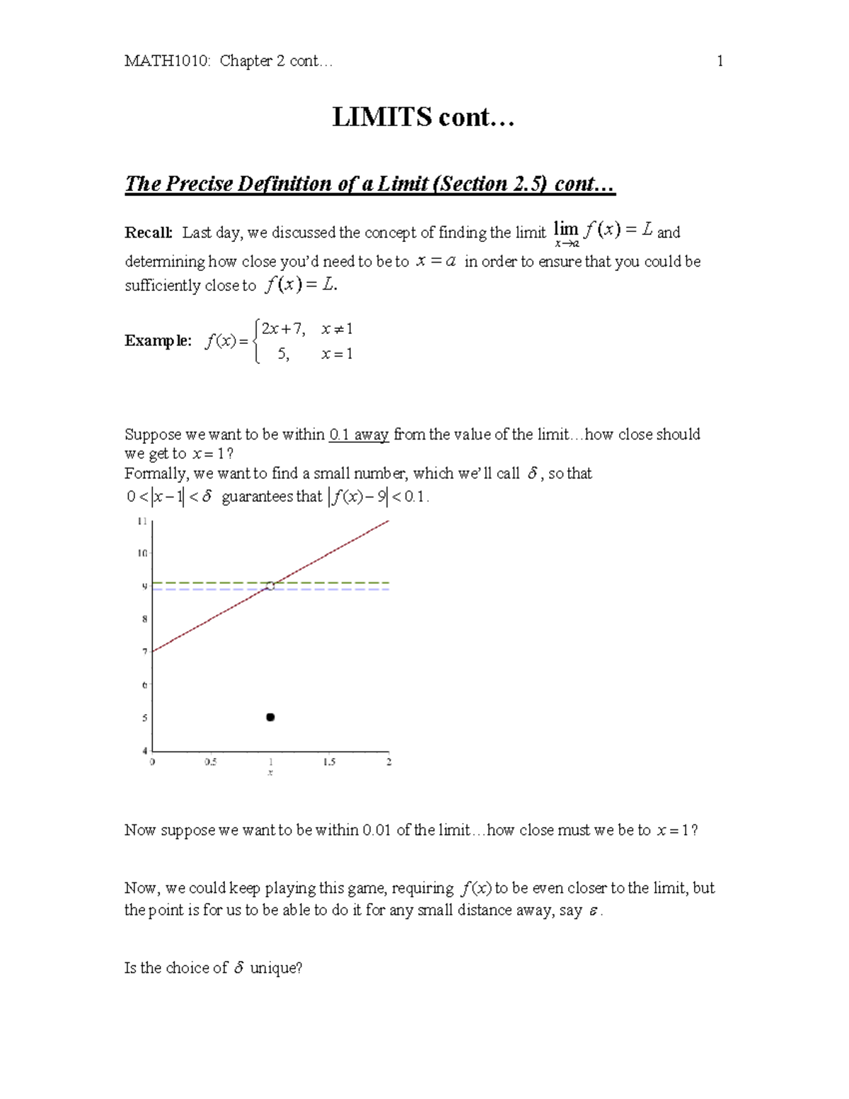 Mod3a deltaepsiloncont - LIMITS cont... The Precise Definition of a ...