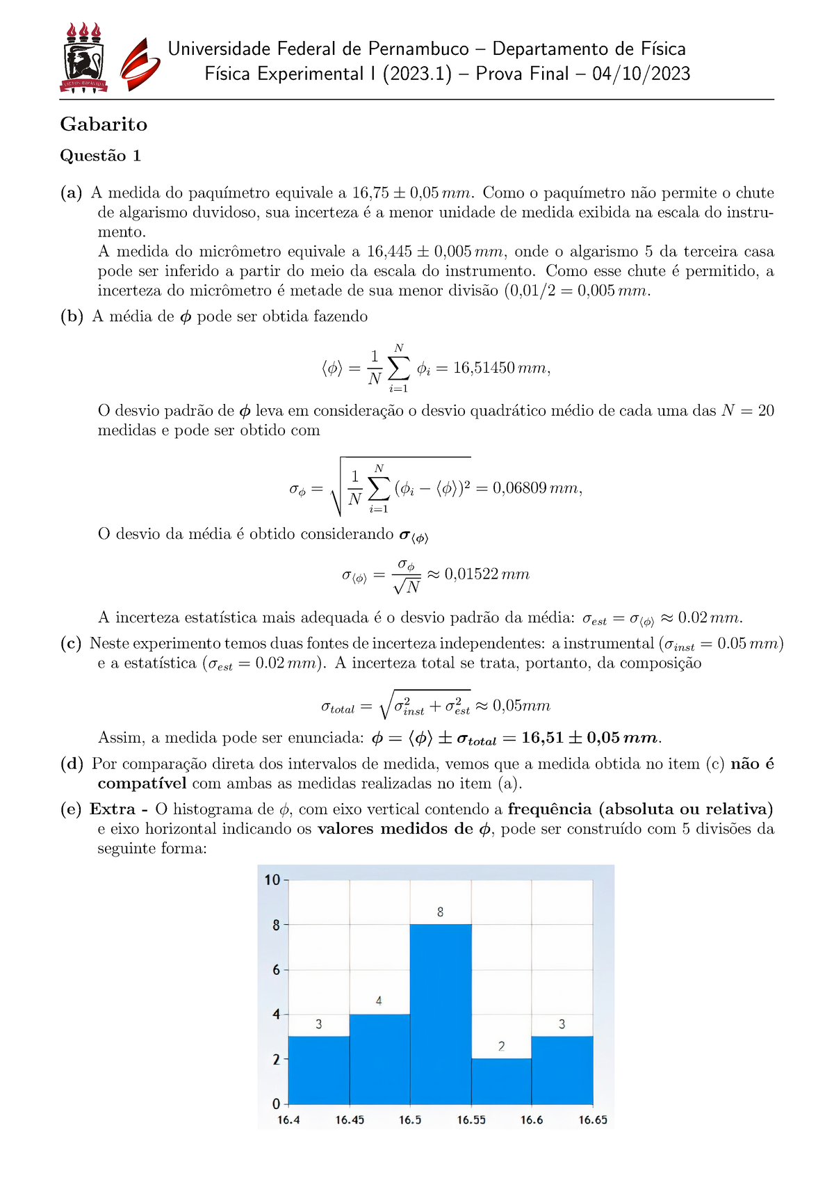 Prova Antiga Exp1 - Universidade Federal De Pernambuco – Departamento ...