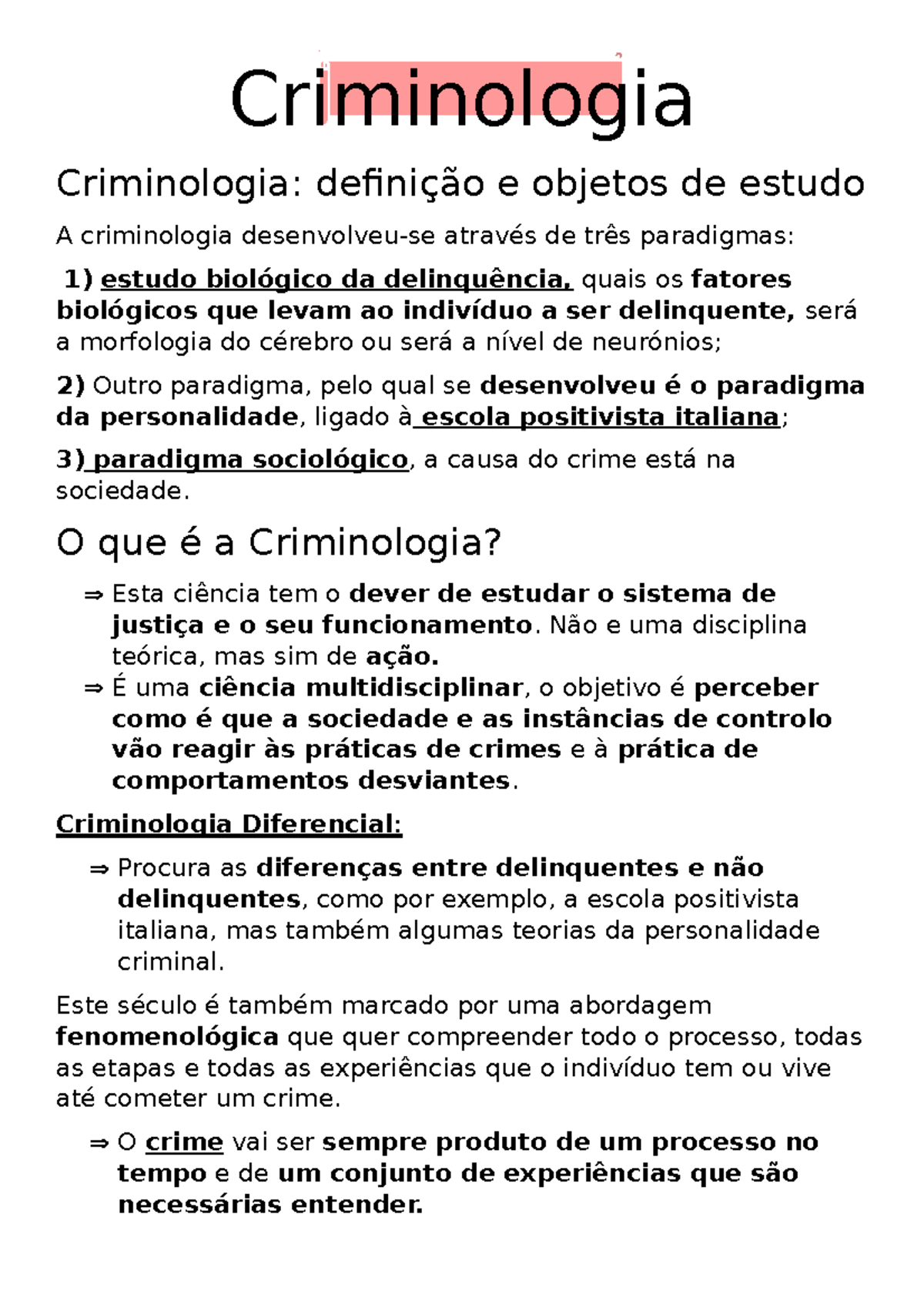 O Que Estuda A Criminologia : Resumo de Criminologia: Conceitos ...