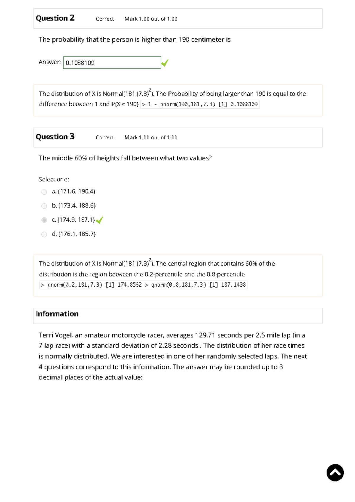 Self-Quiz Unit 6 Attempt review - The probability that the person is ...