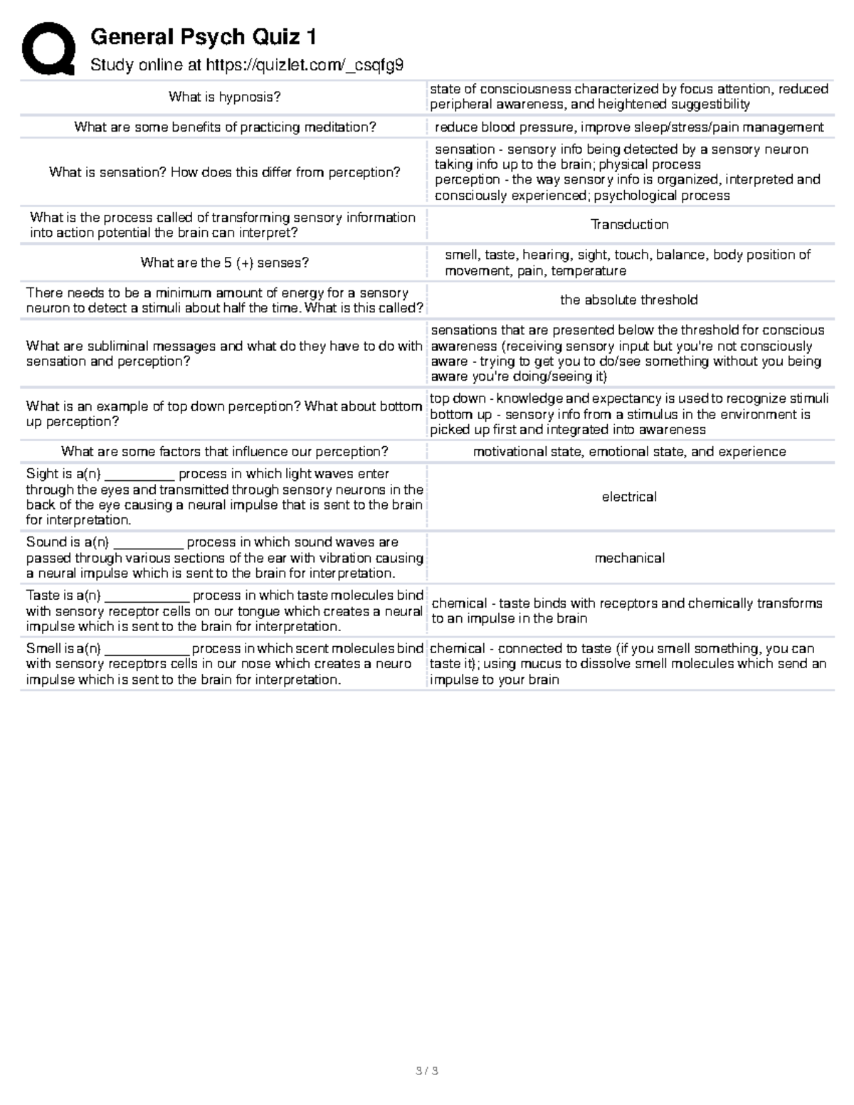General Psych Quiz 1 What is this called? the absolute threshold What