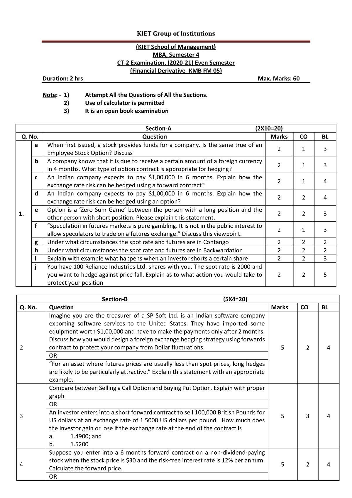 CT-2 QP Final Sem 2, 2021 - KIET Group Of Institutions (KIET School Of ...