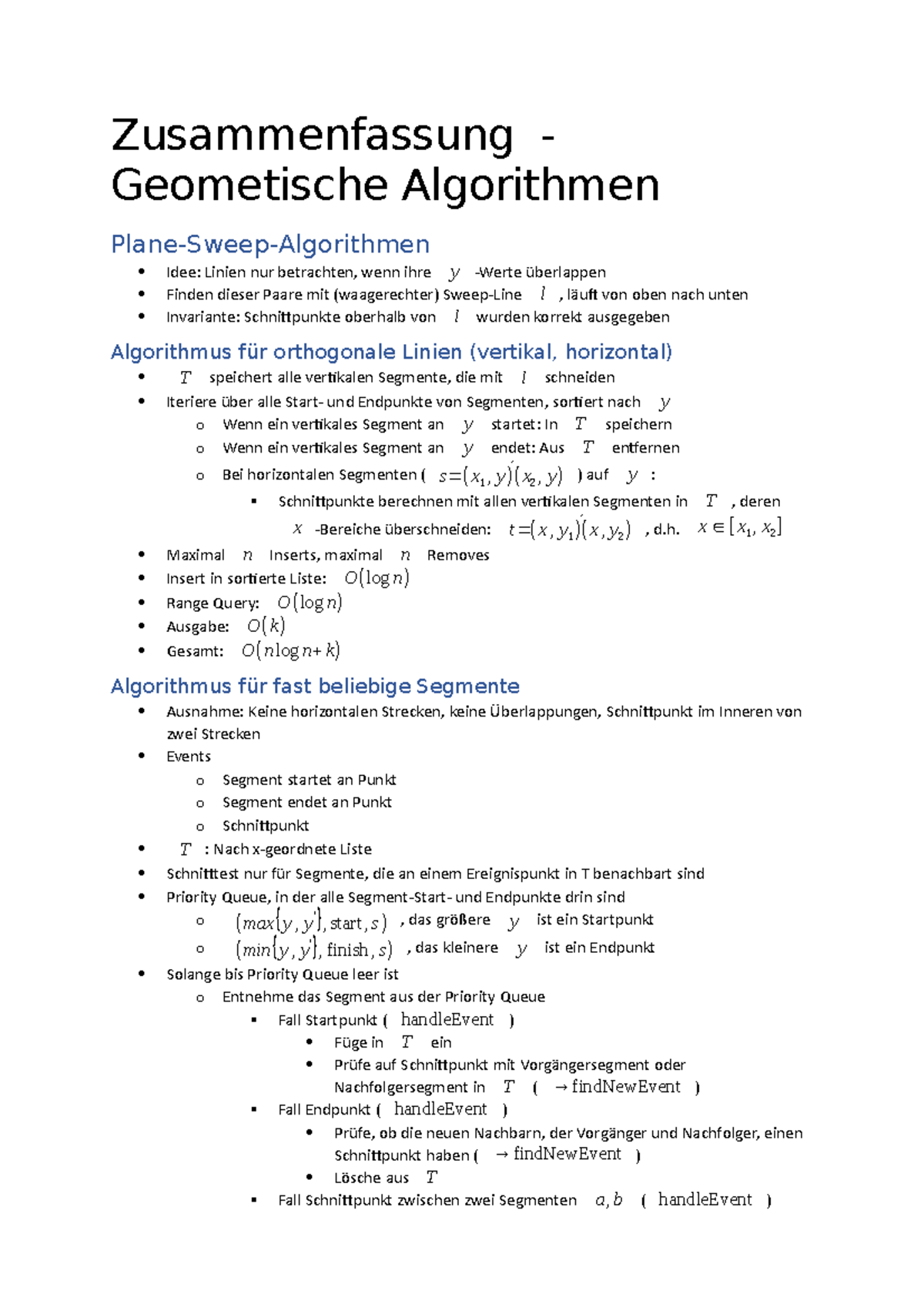 Geometrische Algorithmen - Zusammenfassung - Geometische Algorithmen ...