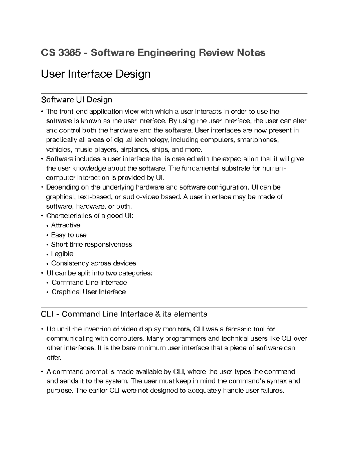CS 3365 - User Interface Design Notes - CS 3365 - Software Engineering ...