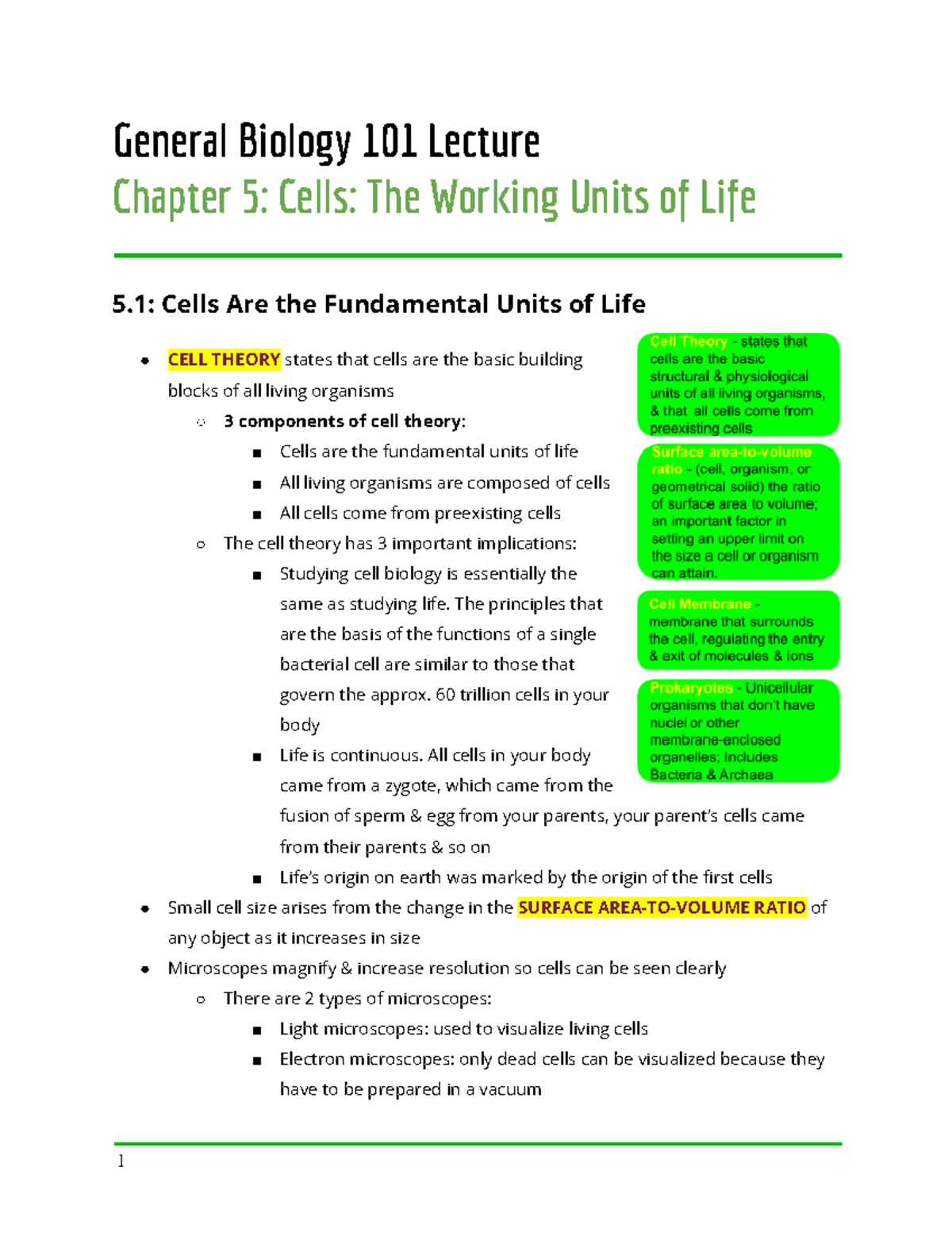 General Bio 101 Ch.5 Notes General Biology 101 Lecture Chapter 5