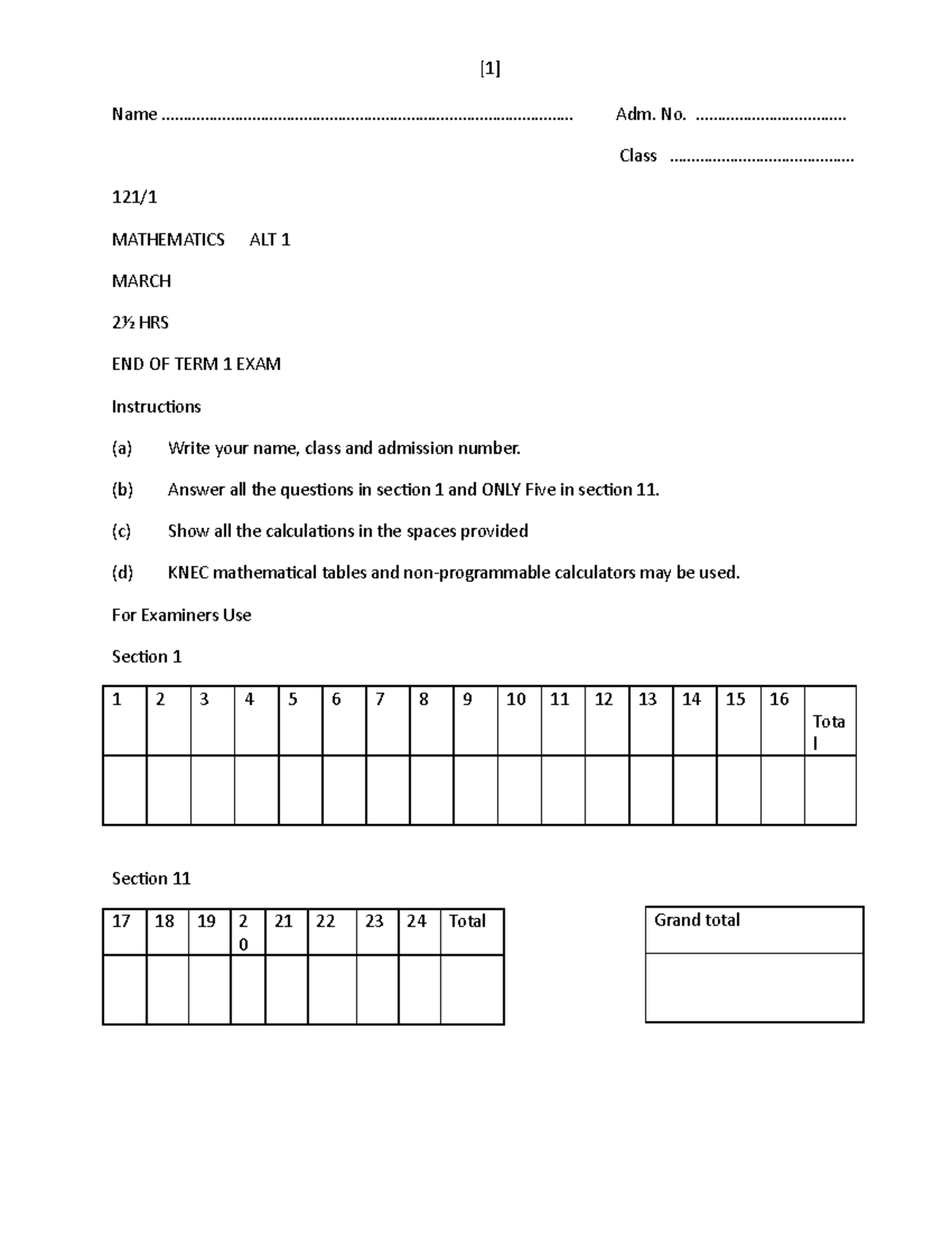 Mathematics-FORM-3-PP1 term 1 - Name - Studocu