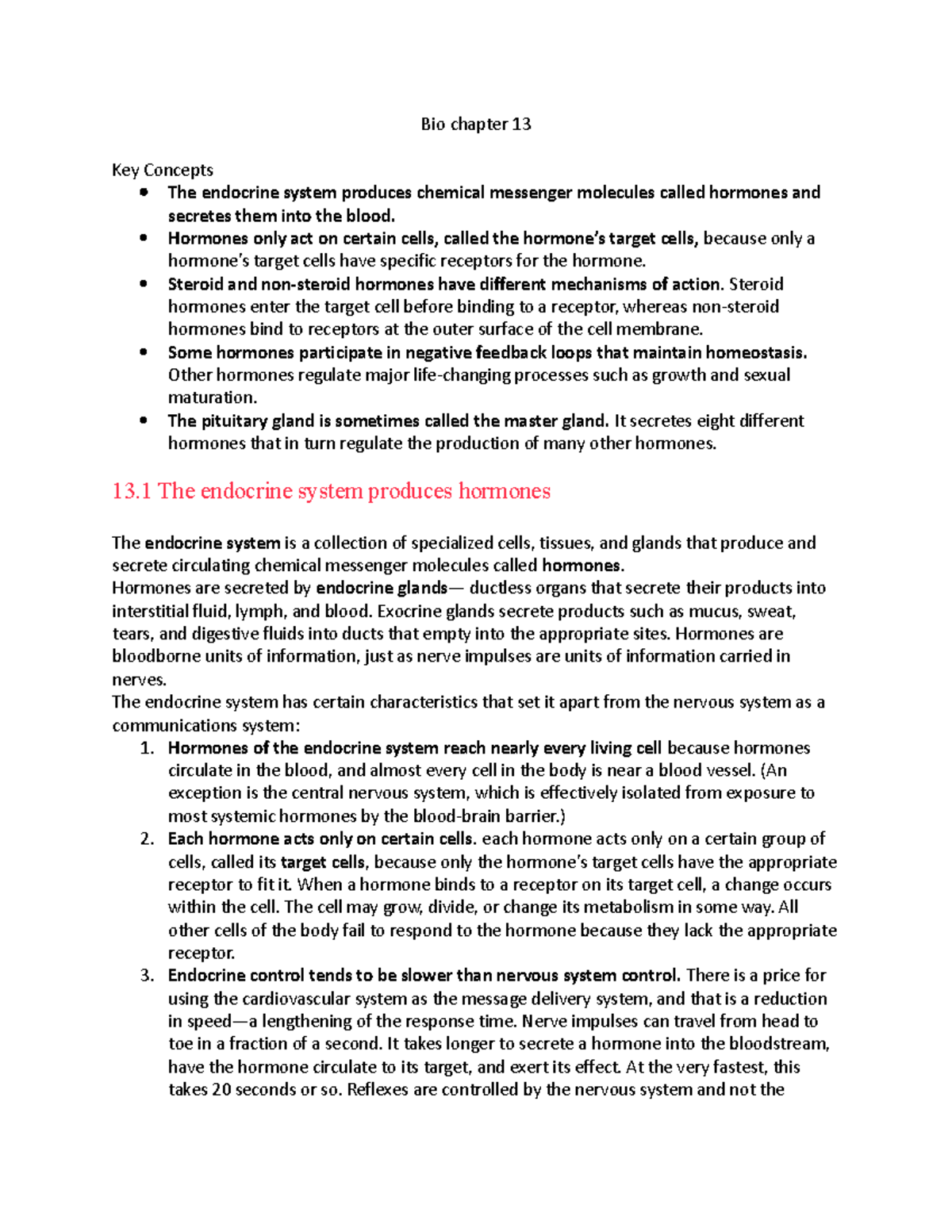 Bio chapter 13 - notes - Bio chapter 13 Key Concepts The endocrine ...