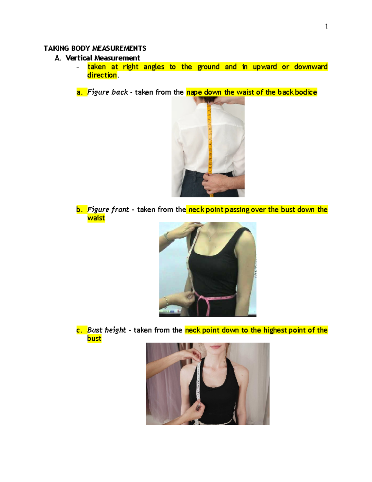 Module 4 STHE 121 Notes Sthe TAKING BODY MEASUREMENTS A. Vertical