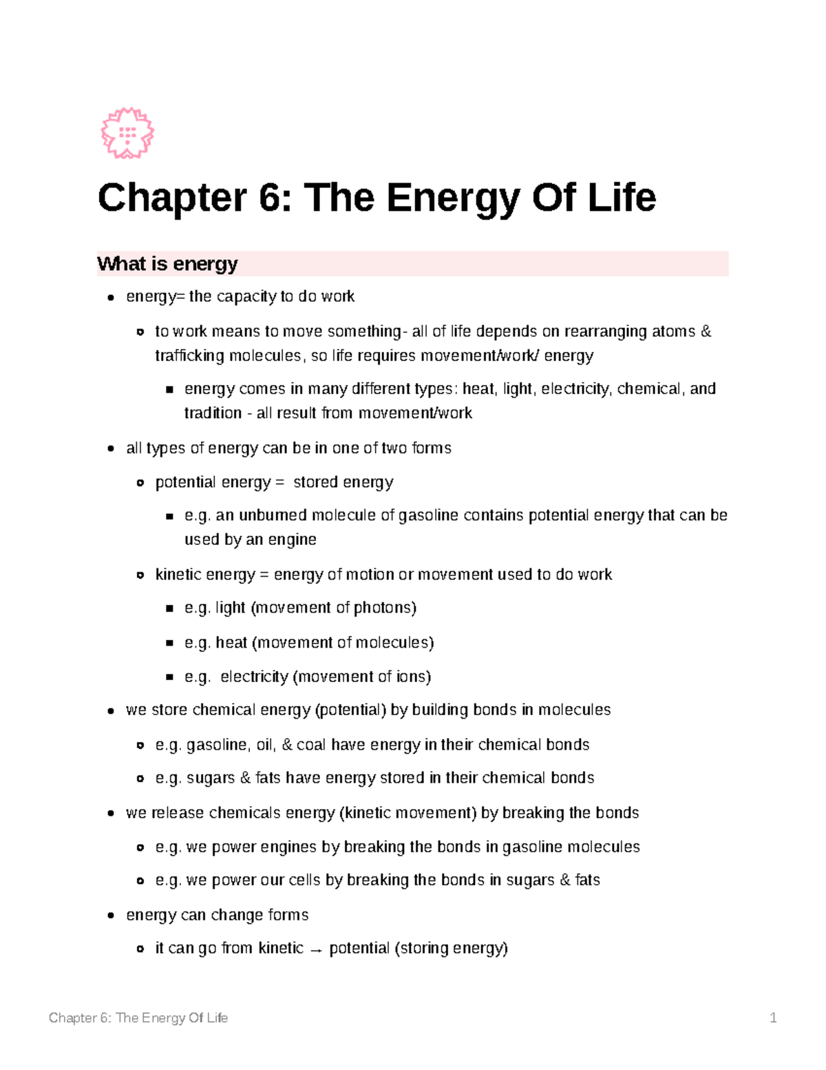 Chapter 6 The Energy Of Life - Chapter 6: The Energy Of Life What Is ...