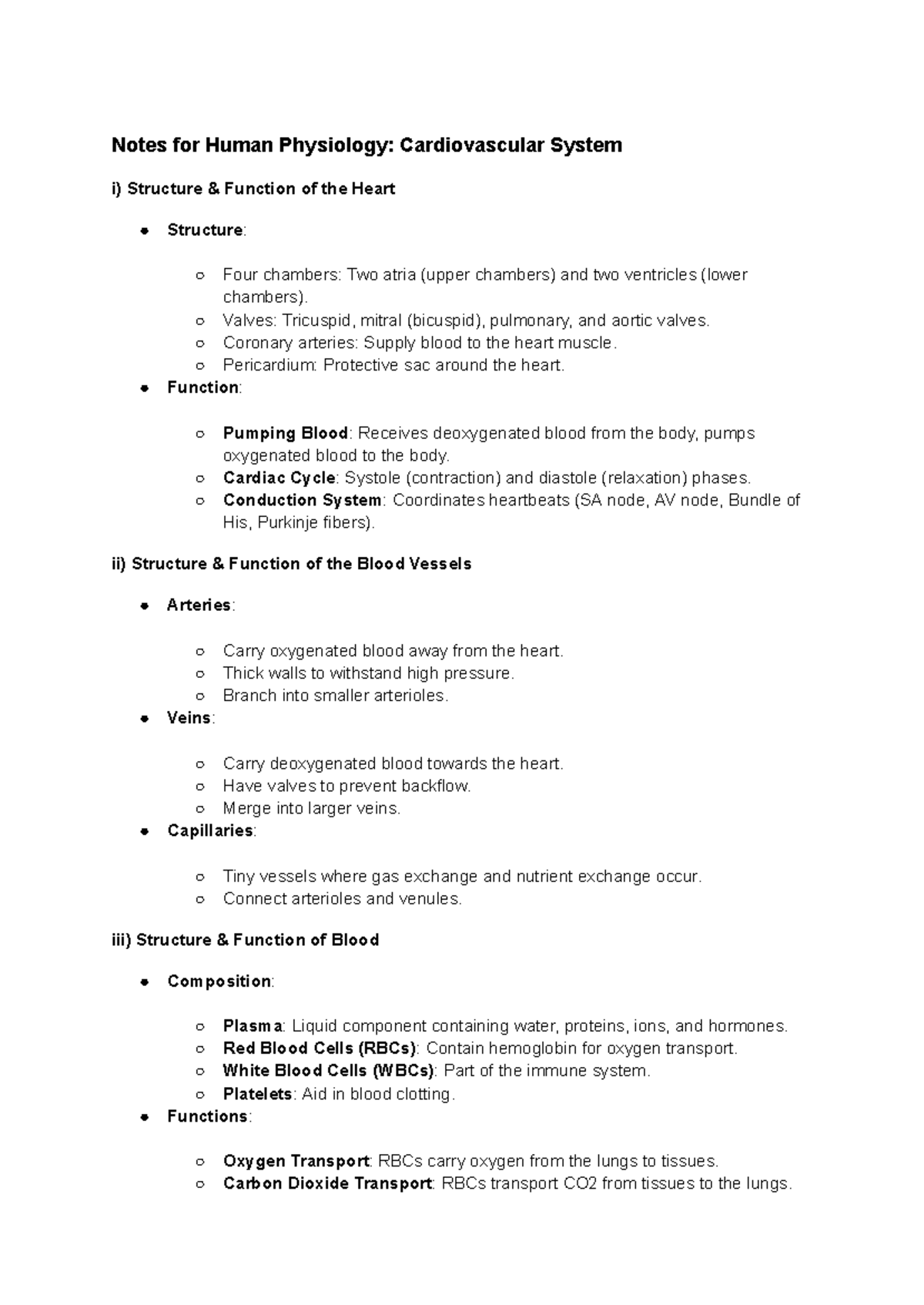 Notes for Human Physiology Cardiovascular System - Valves: Tricuspid ...
