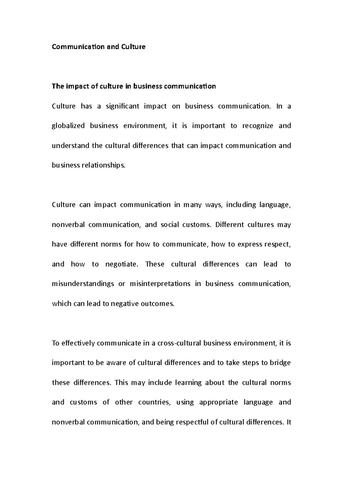 The impact of culture in business communication - Communication and ...