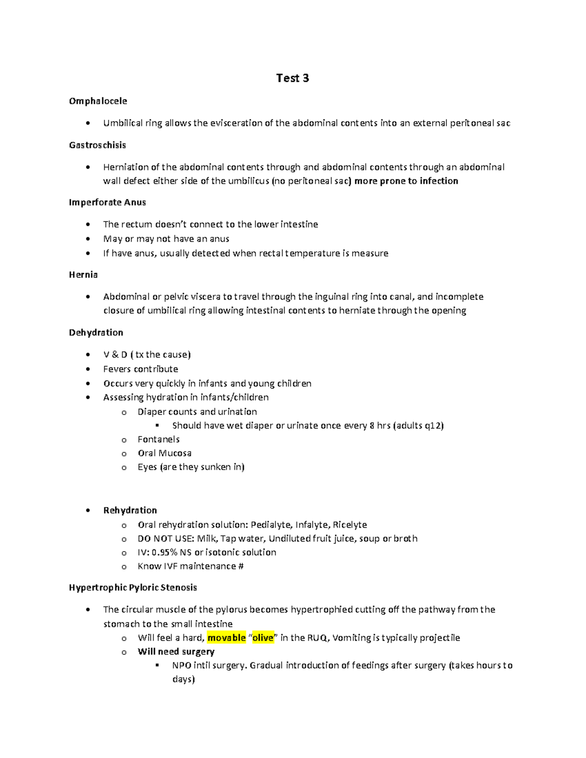 Document 61 - Test 3 Omphalocele Umbilical ring allows the evisceration ...