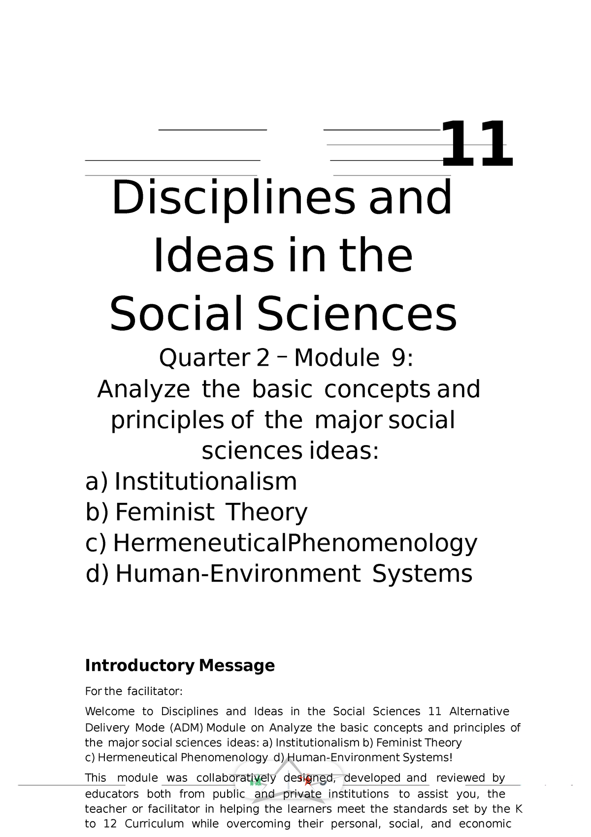 Diss Module 1 Q3 Disciplines And Ideas In Social Science 11 Disciplines And Ideas In The 4082