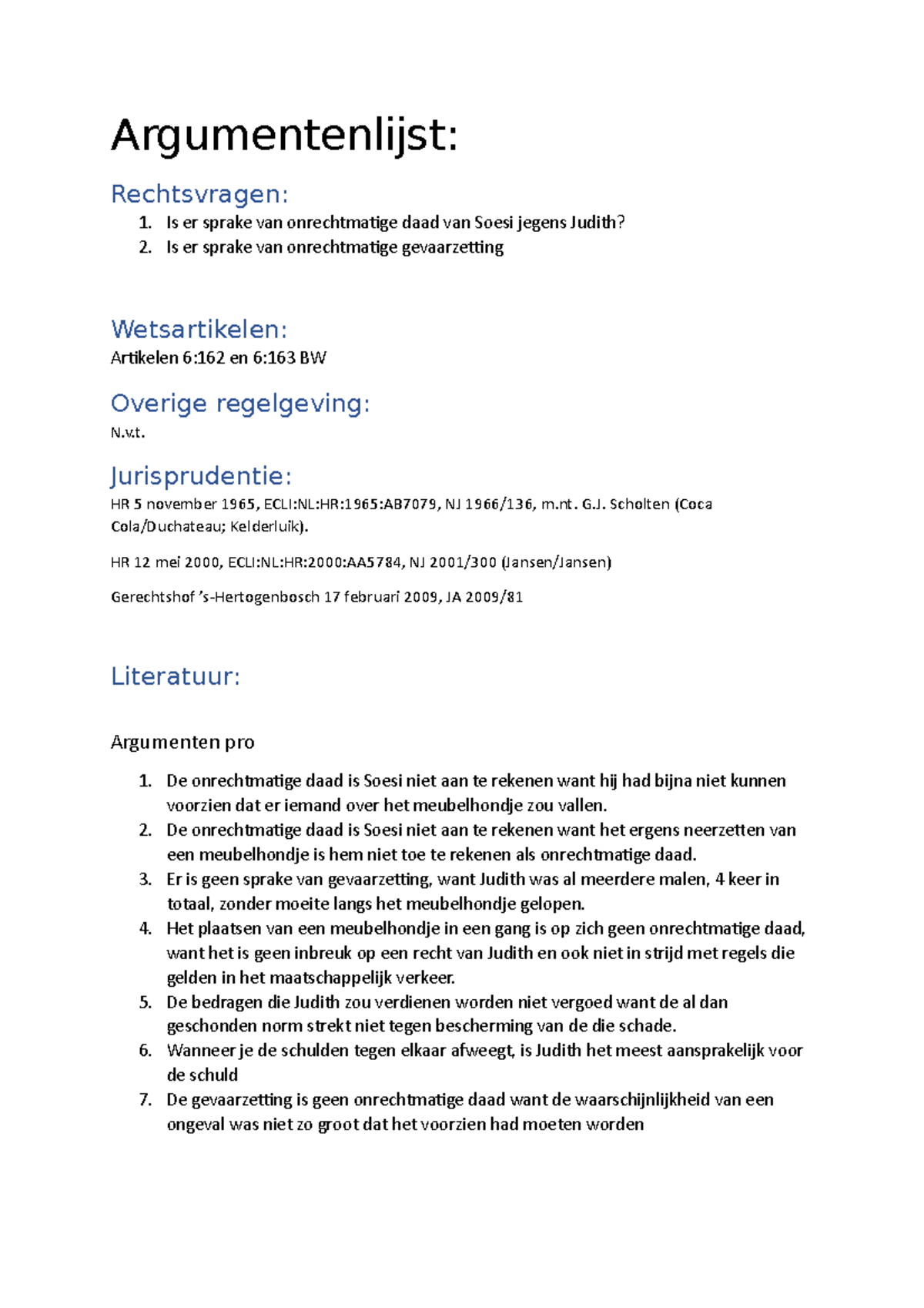 Argumentenlijst - Lijst Met Argumenten Proefnota - Argumentenlijst ...