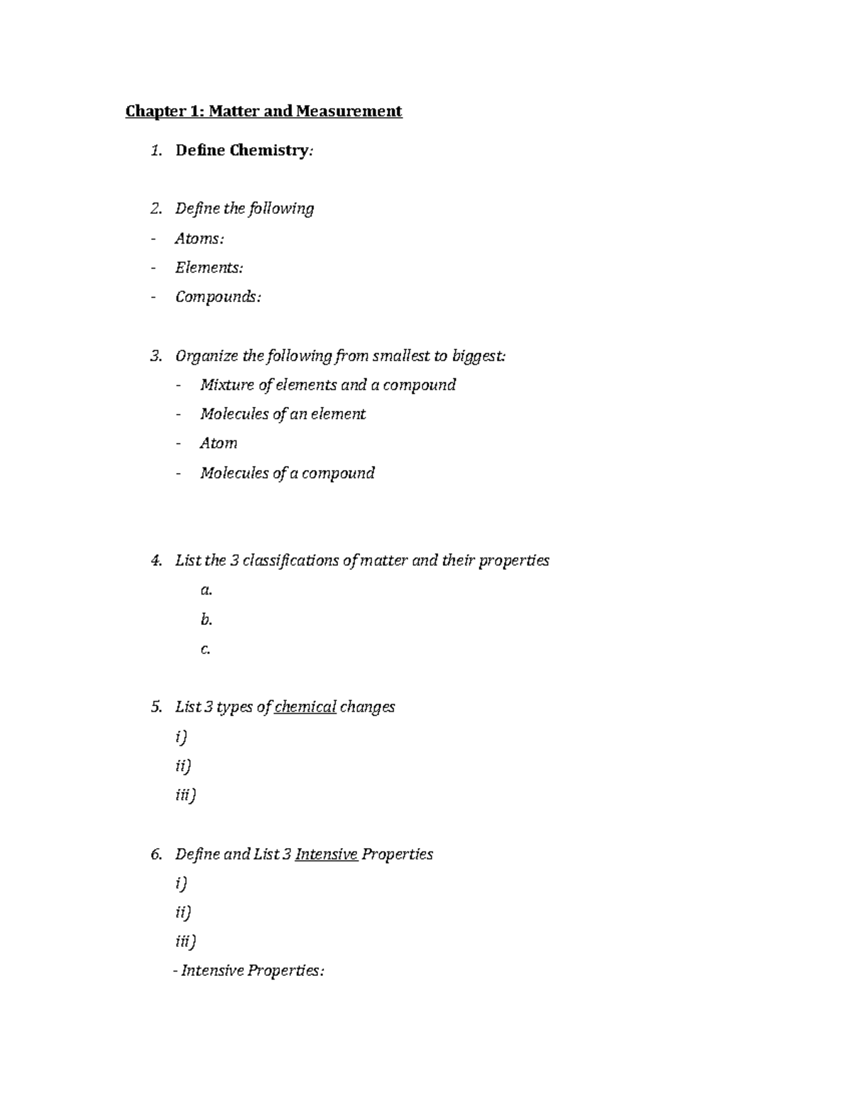 CH.1 Matter and Measurement - Chapter 1: Matter and Measurement Define  Chemistry : Define the - Studocu