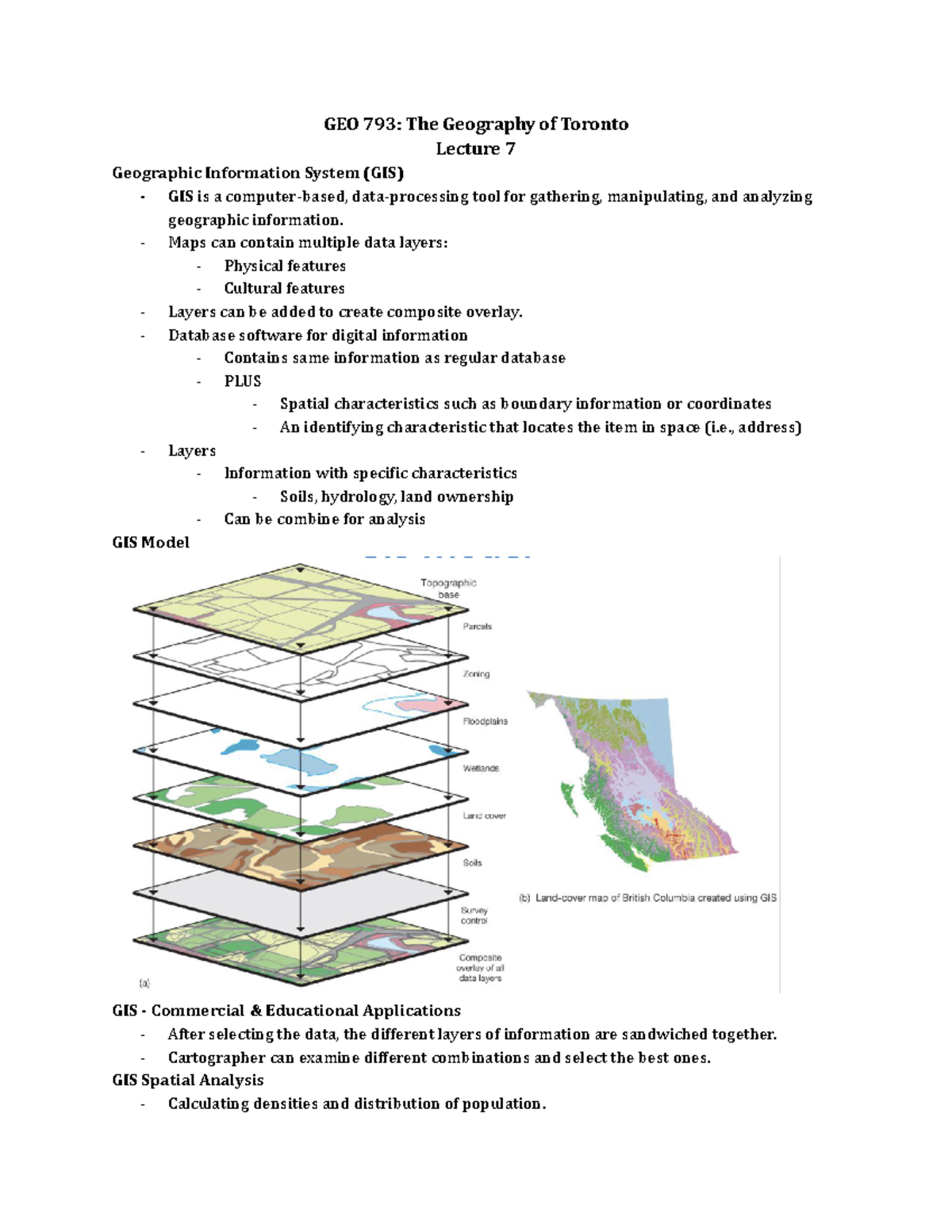 GEO 793 Lecture 7 - GEO 793: The Geography of Toronto Lecture 7 ...