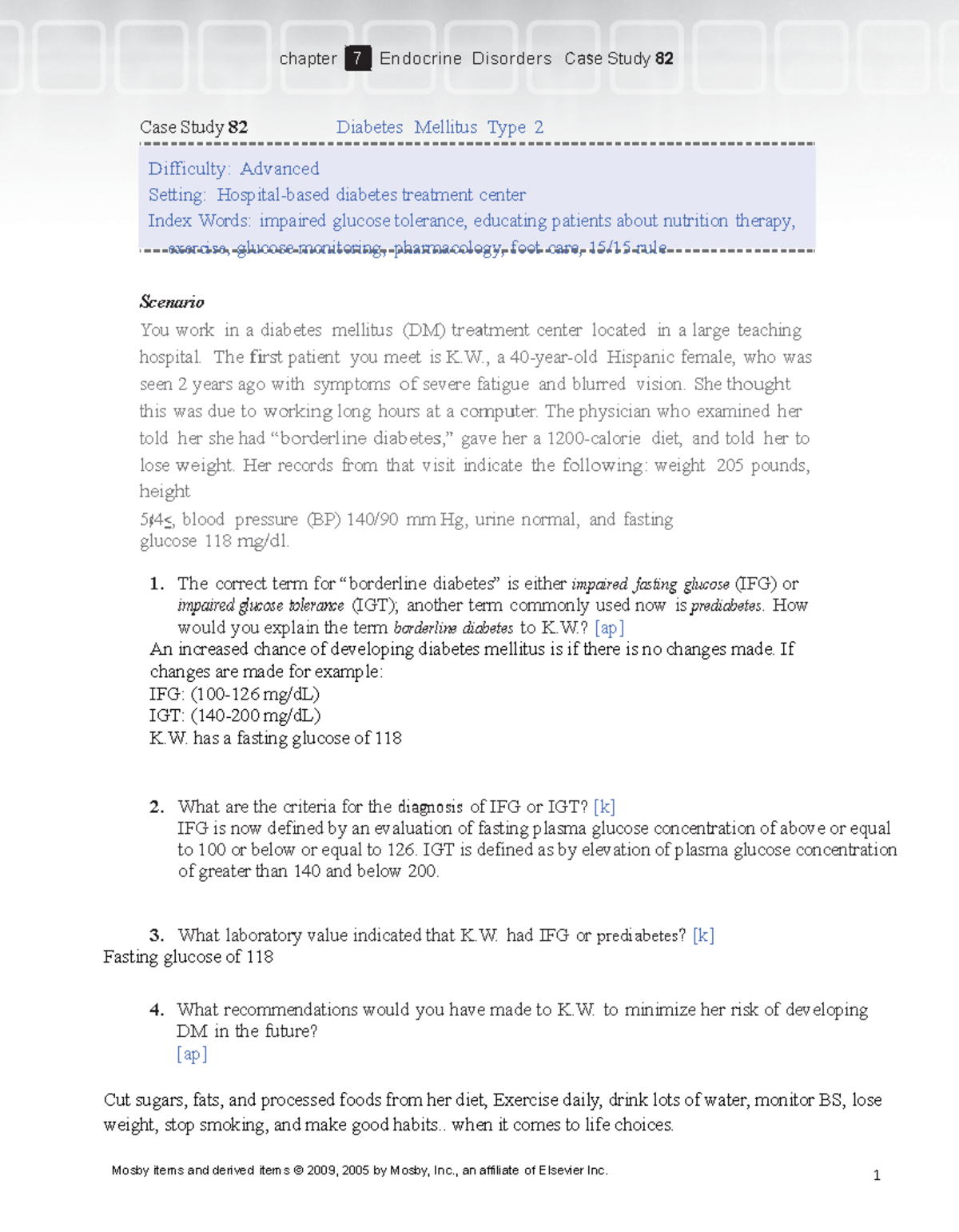 Diabetes 1 Case Study Case Study 82 Diabetes Mellitus Type 2 