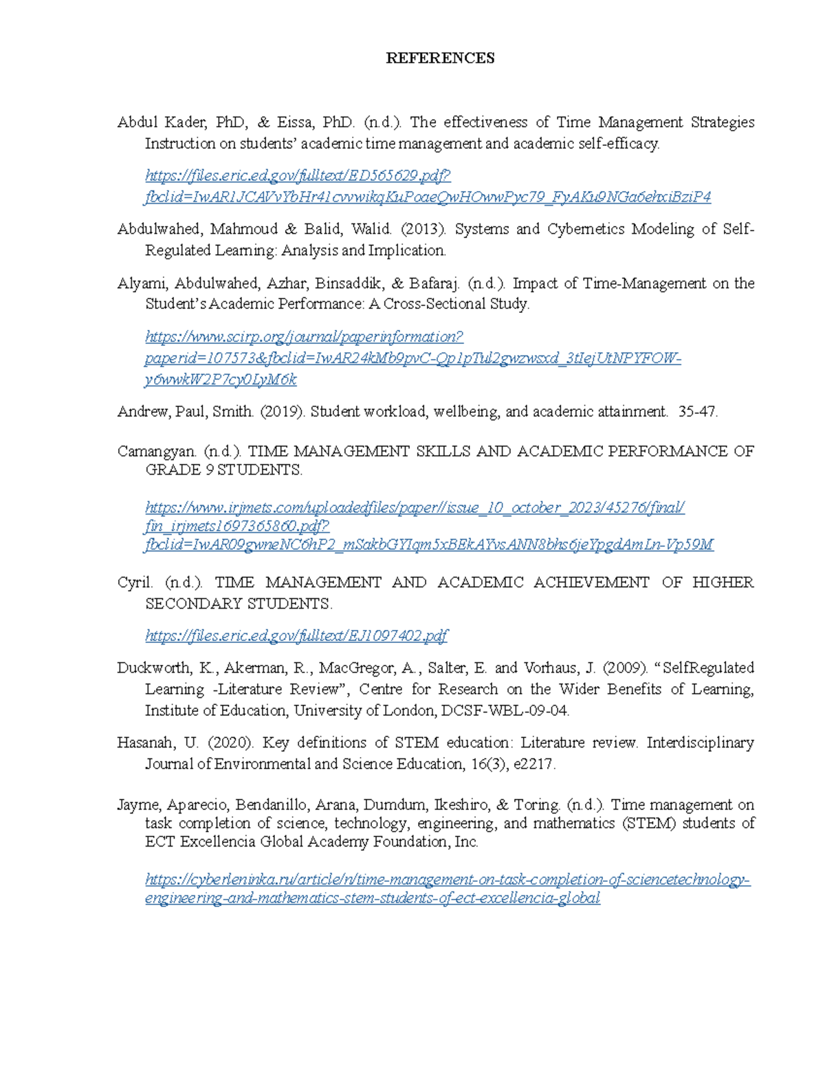 References - REFERENCES Abdul Kader, PhD, & Eissa, PhD. (n.). The ...