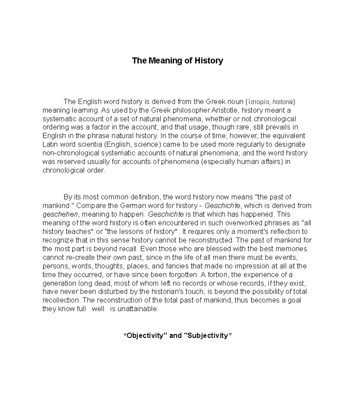 What Is The Meaning Of History In English