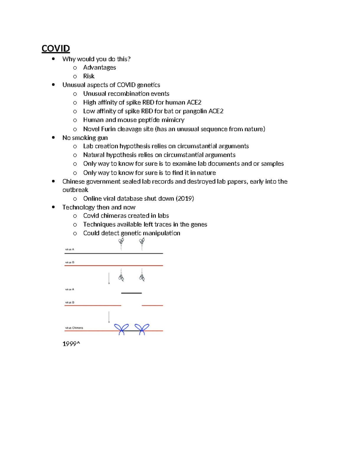 BPS- Covid NOTES - COVID Why would you do this? o Advantages o Risk ...