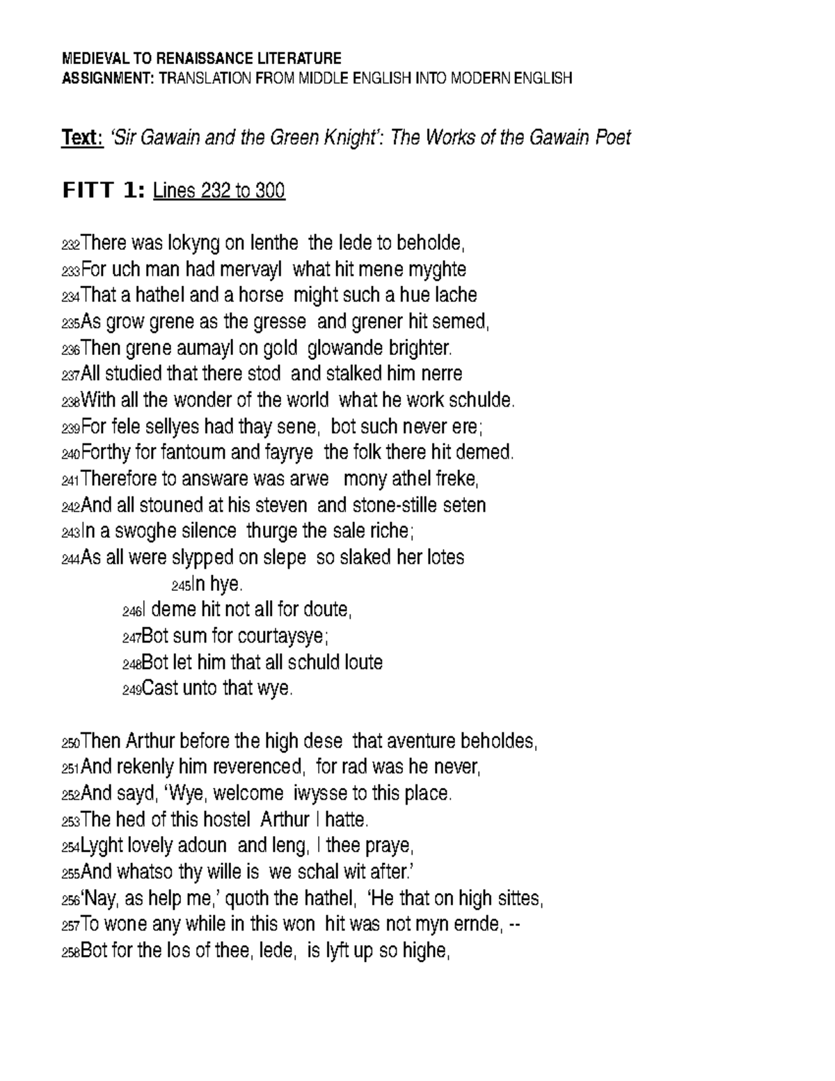 Sgatgk- Lines 232 to 300 - MEDIEVAL TO RENAISSANCE LITERATURE ...