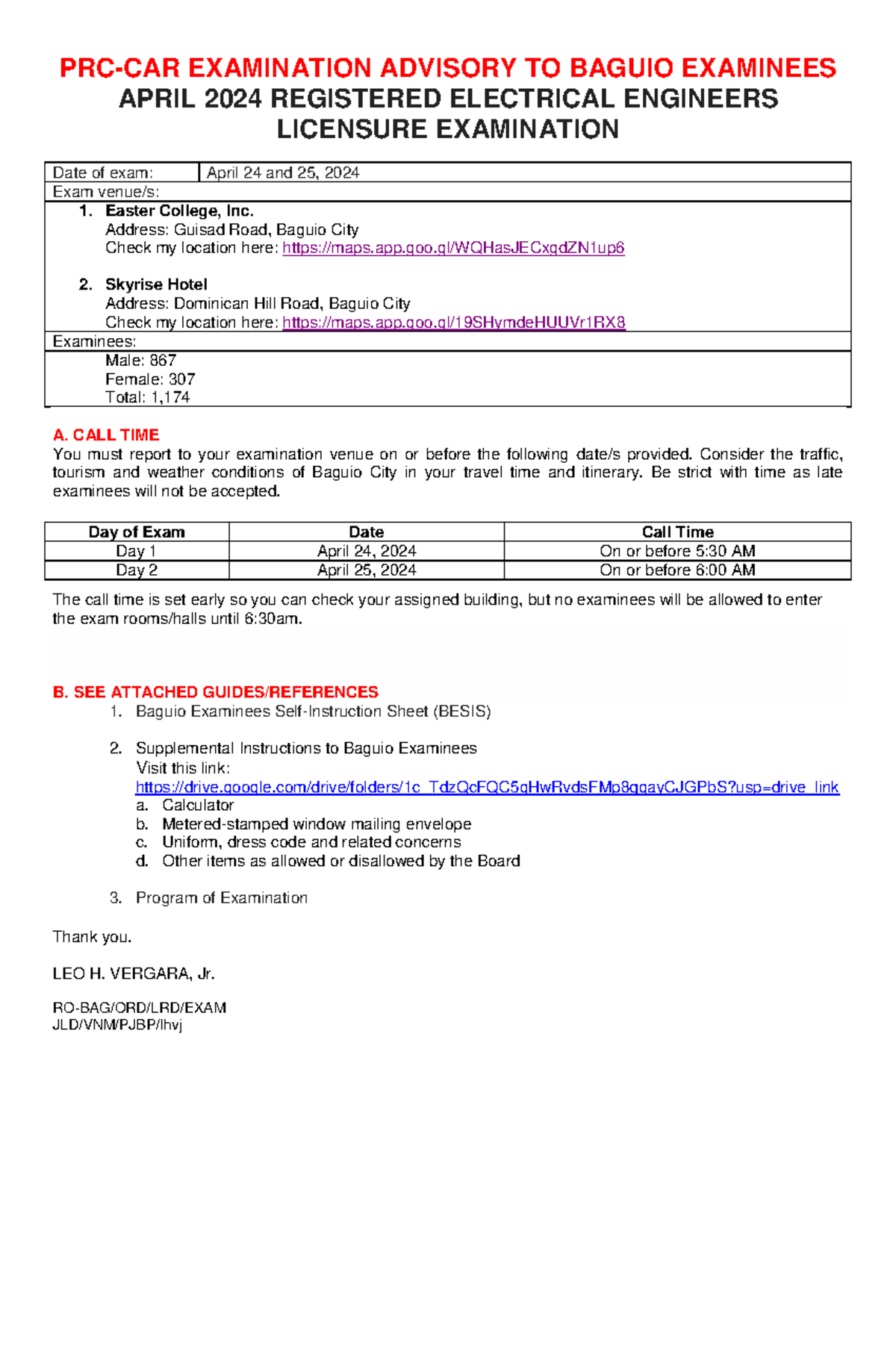 PRCCAR EXAM Advisory 4.7APR 2024 REE PRCCAR EXAMINATION ADVISORY TO