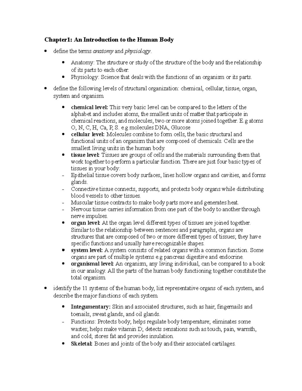 Midterm 1 - Chapter1: An Introduction To The Human Body Define The ...