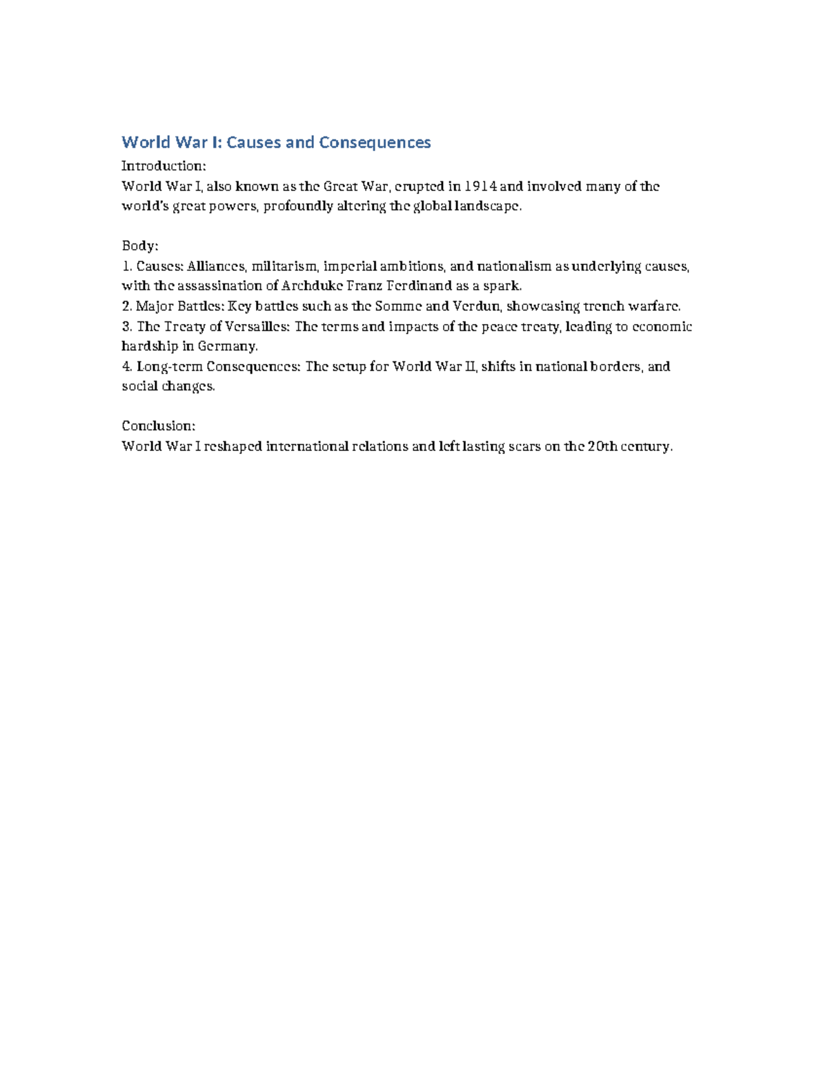 World War I Causes and Consequences - World War I: Causes and ...