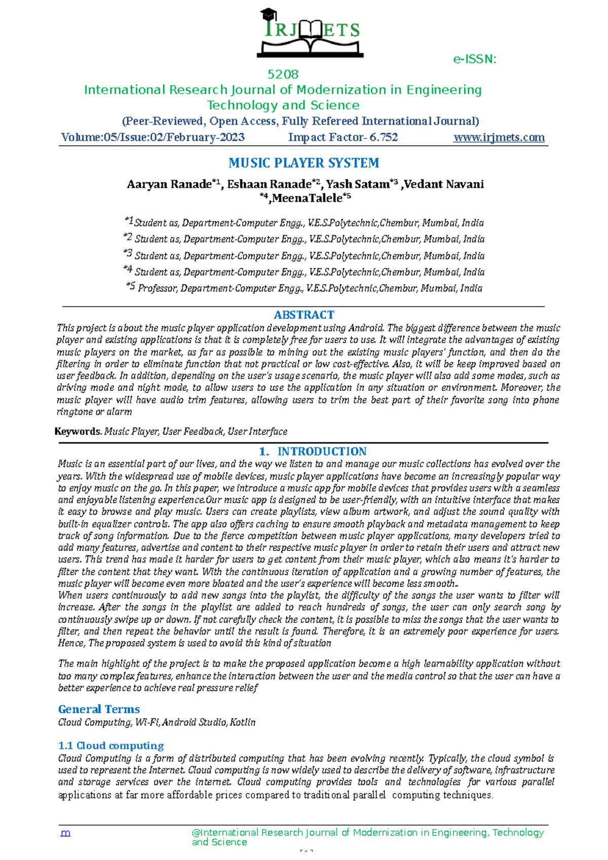 Technical Paper - e-ISSN: 5208 International Research Journal of ...