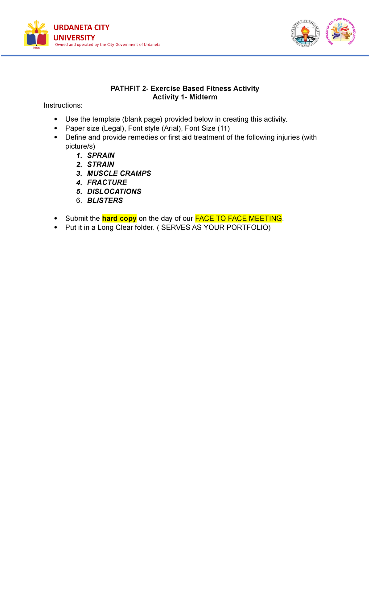 Pathfit 2 midterm activity 1 - URDANETA CITY UNIVERSITY ####### Owned ...
