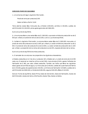 Solved Punto De Equilibrio Corresponde A Avalor Monetario Para Las Contabilidad Y Costos