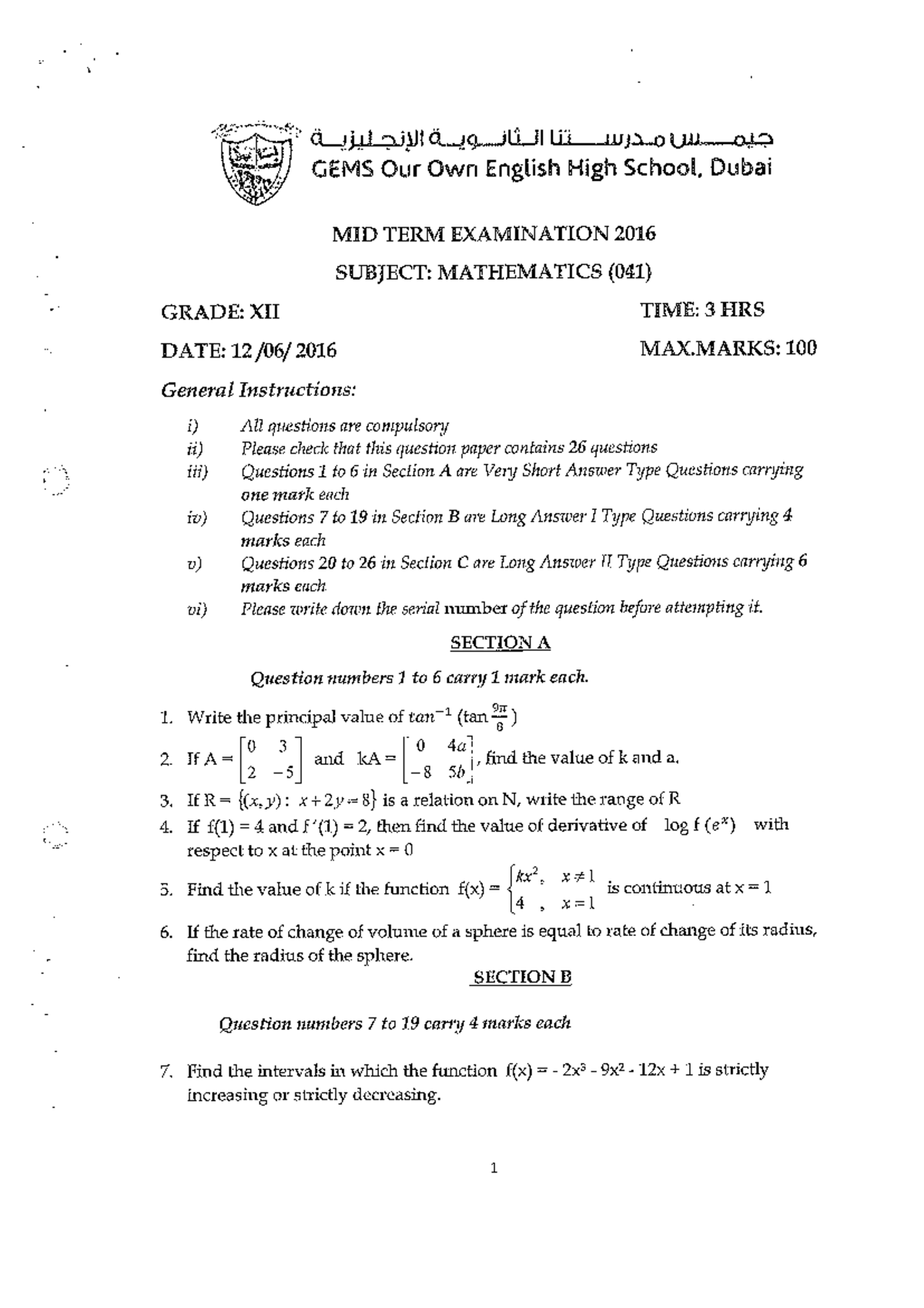 Mathematics GRADE 12 - Mid Term questions - physics,chemistry,biology ...