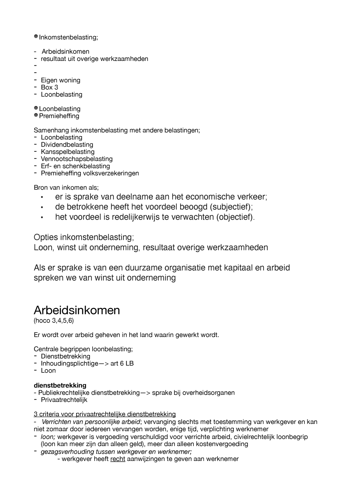 Samenvatting IBA - Inkomstenbelasting; Arbeidsinkomen Resultaat Uit ...