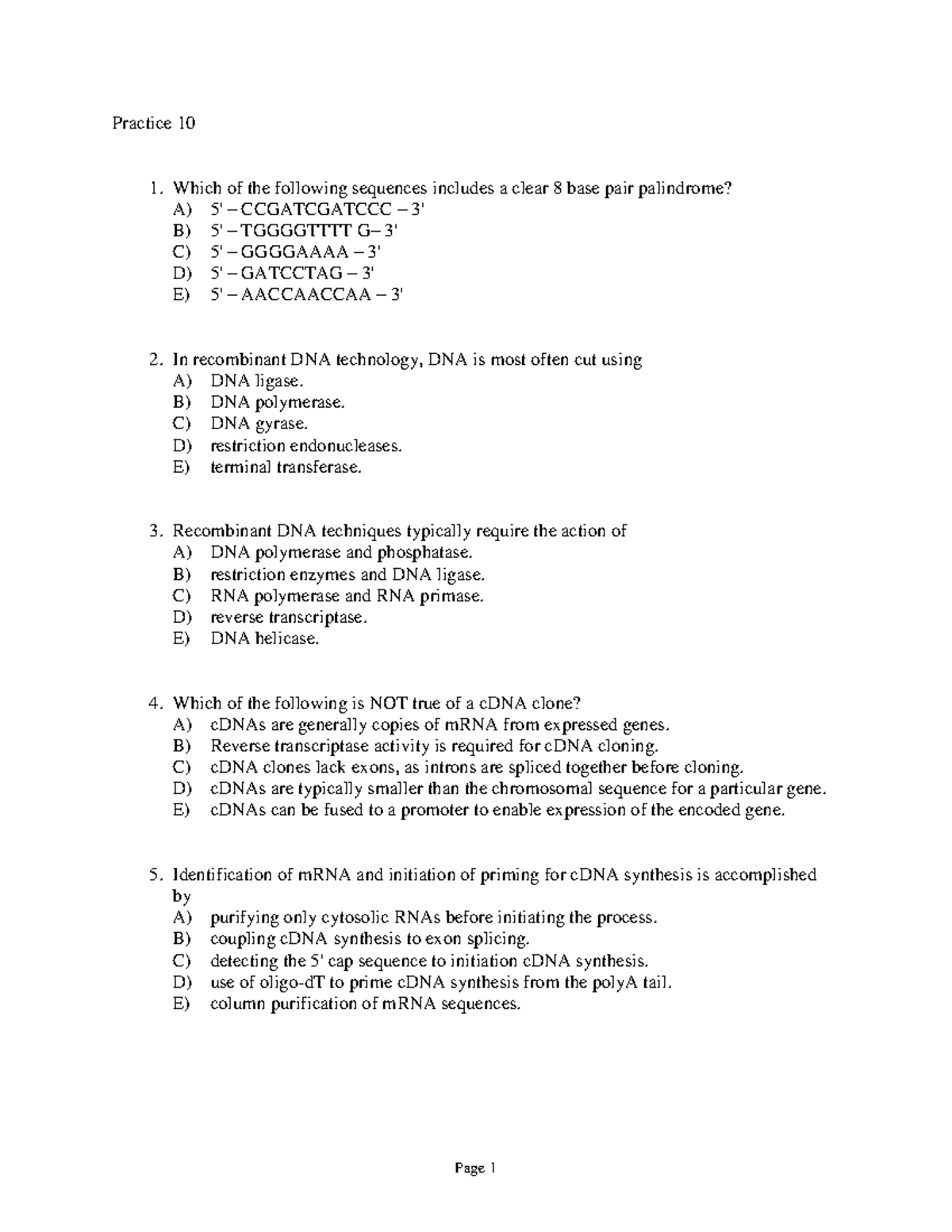 Practice 10 - genetic - Practice 10 Which of the following sequences ...