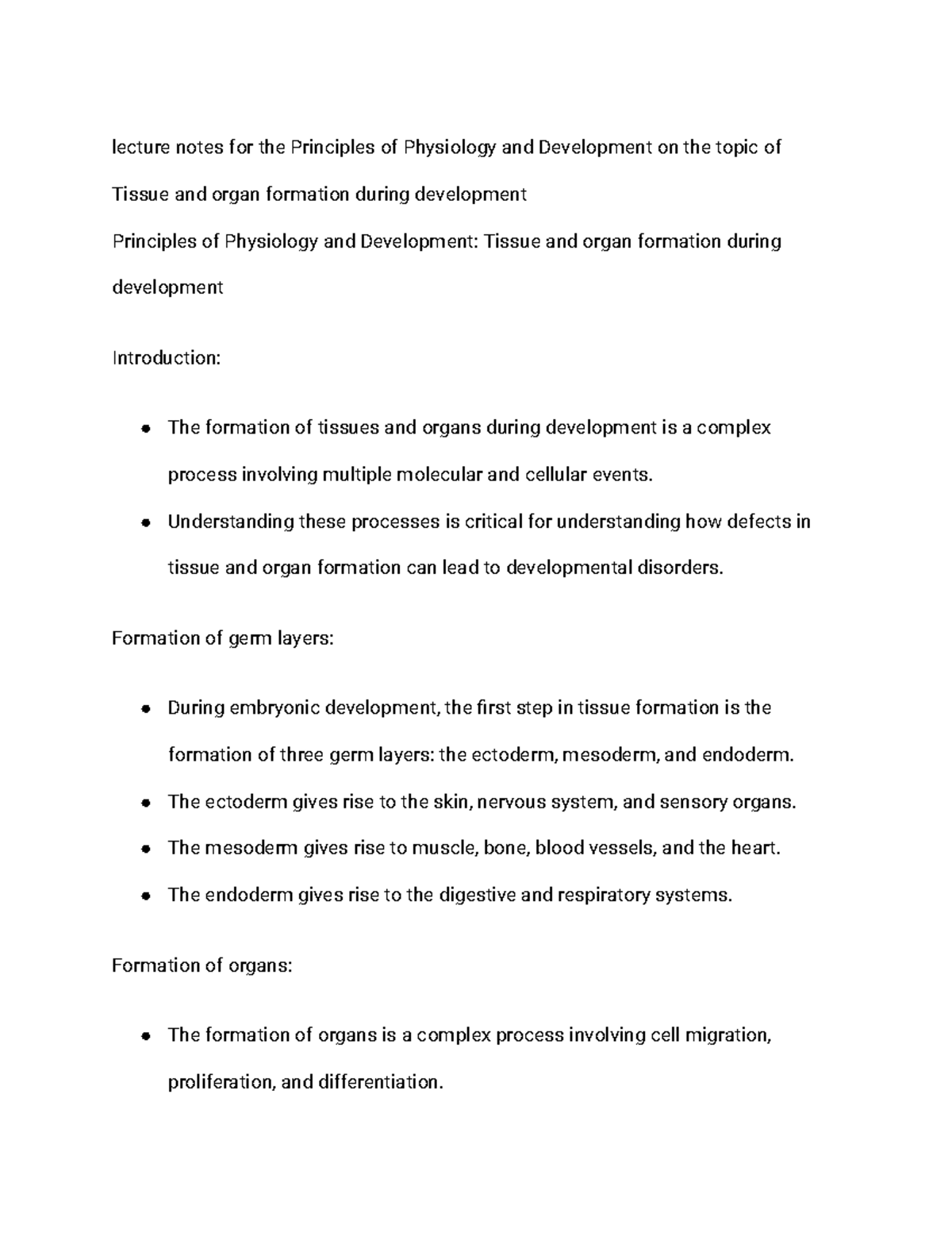 Lecture notes for the Principles of Physiology and Development on the ...