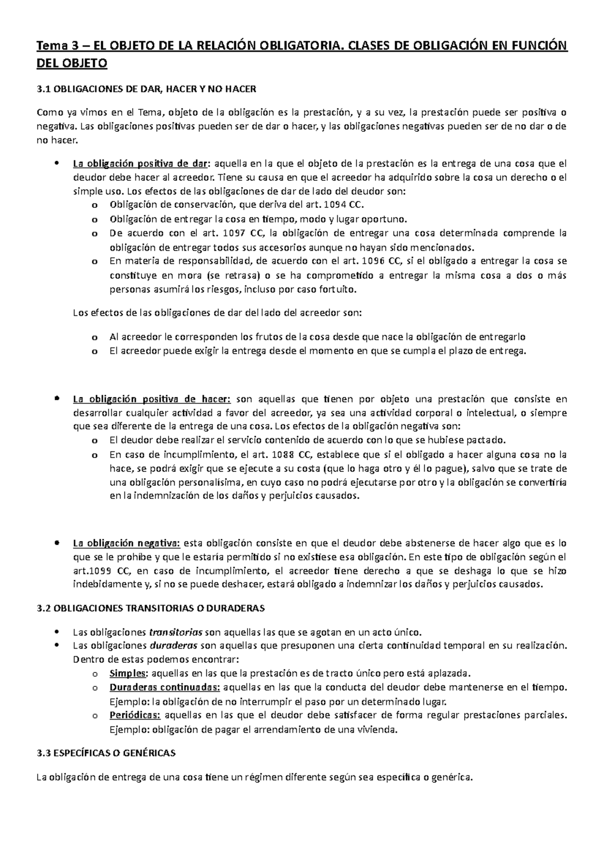 TEMA 3 - objeto de las obligaciones - Tema 3 – EL OBJETO DE LA RELACIÓN ...