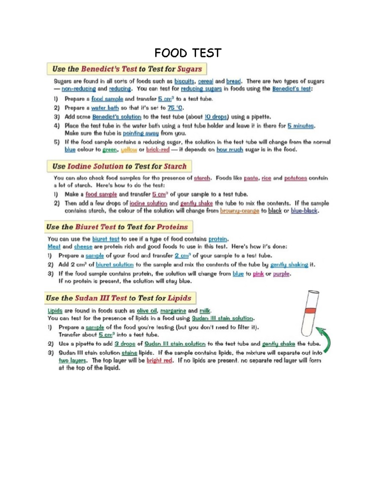 FOOD TEST Enzymes - Notes - FOOD TEST Use the Test to Test for Sugars ...