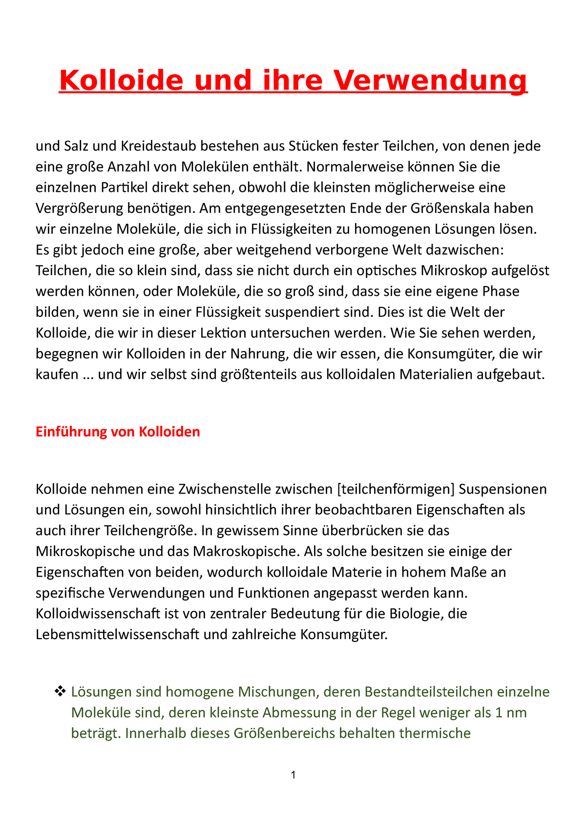 Eigenschaften von Kolloiden