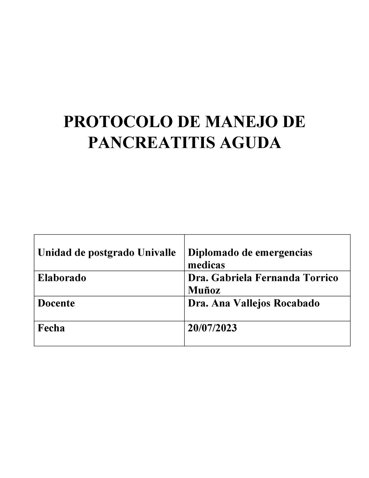 Protocolo Manejo De Pancreatitis Protocolo De Manejo De Pancreatitis