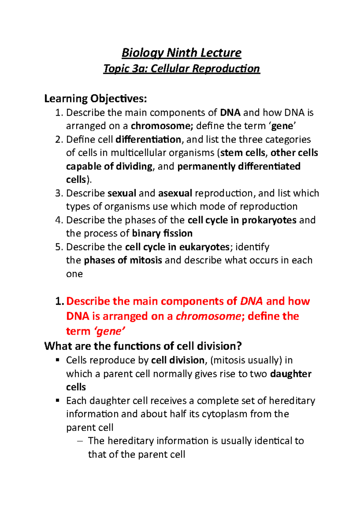 Bio ninth lecture - Biology Ninth Lecture Topic 3a: Cellular ...