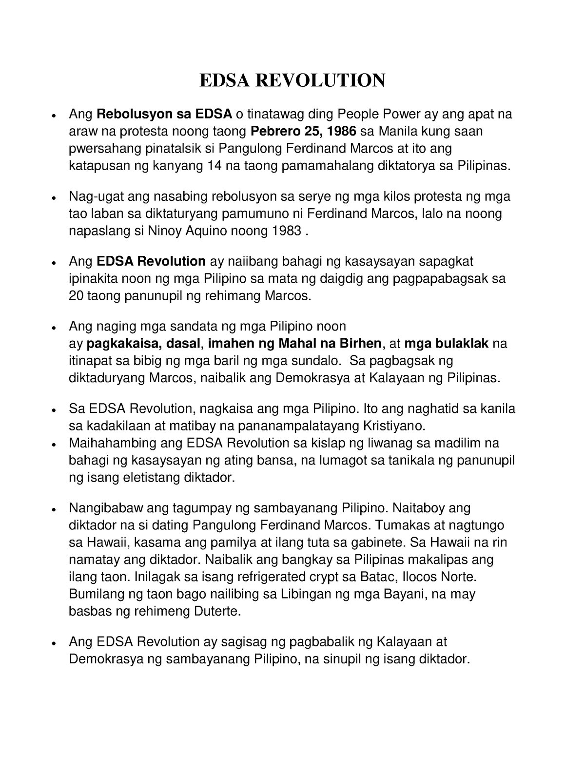 essay about edsa revolution tagalog