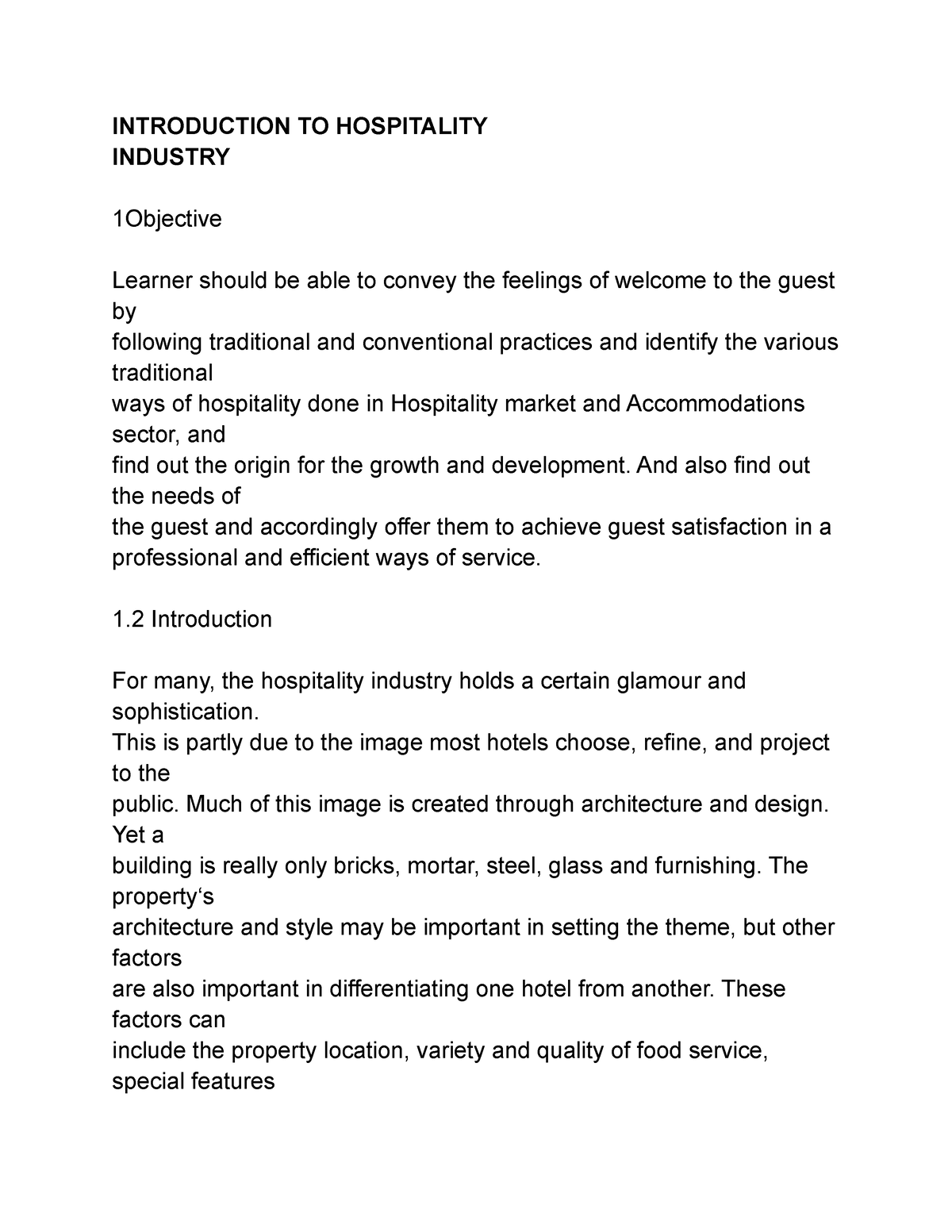 introduction to hospitality industry essay