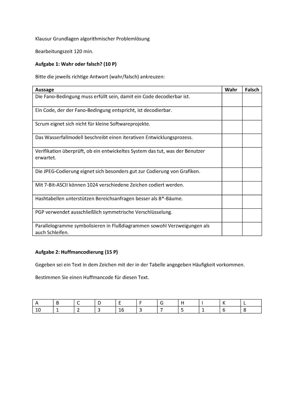 Klausur Wintersemester 2015/2016, Fragen - Klausur Grundlagen ...