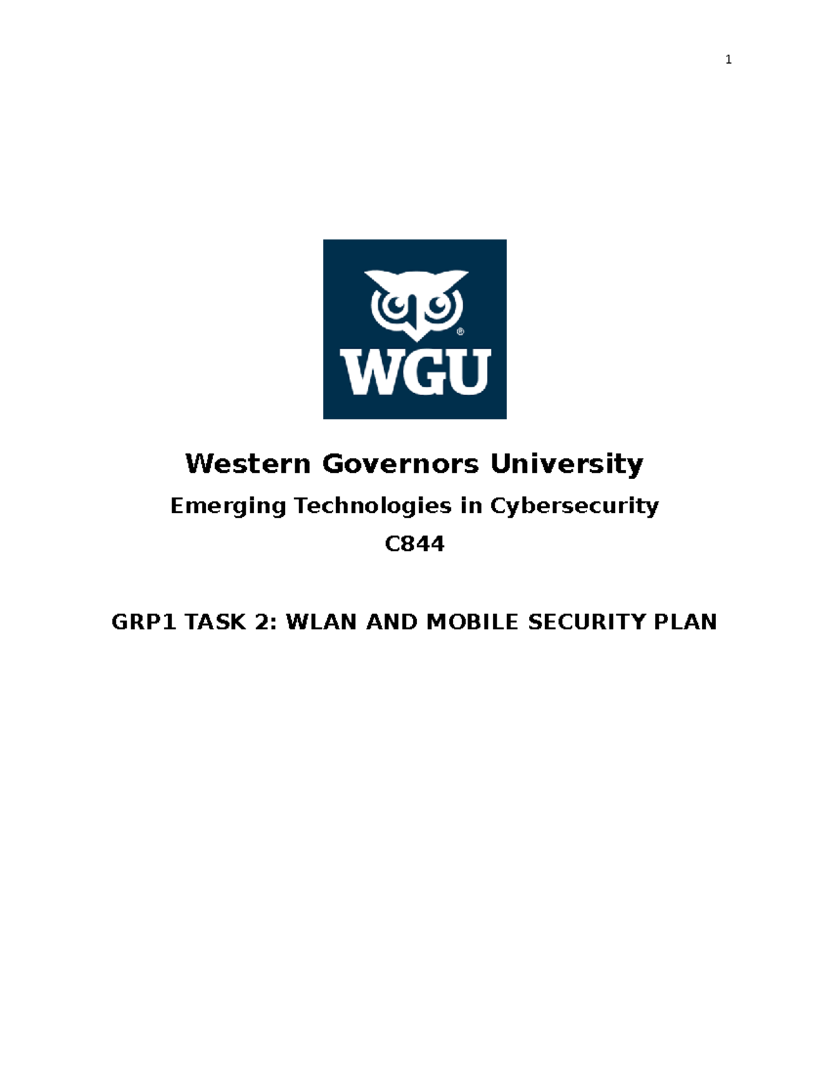 C844 - WLAN AND Mobile Security PLAN - Western Governors University ...