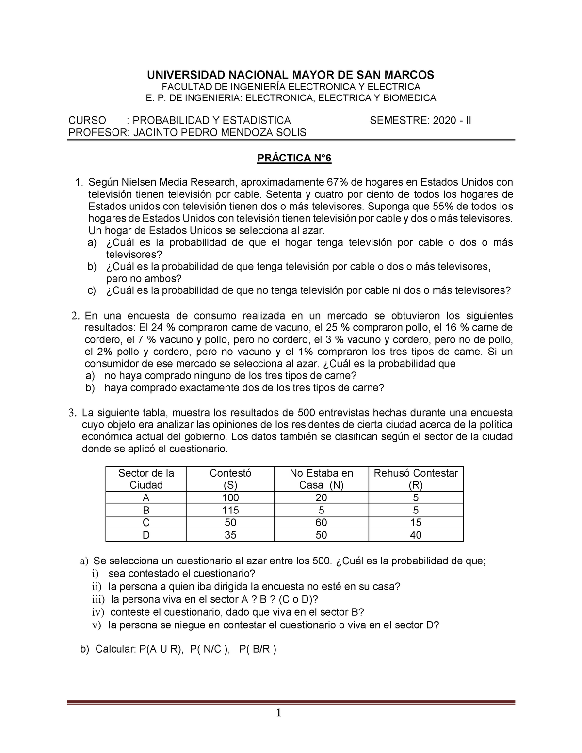 Practica 6-Definicion Probabilidad - UNIVERSIDAD NACIONAL MAYOR DE SAN ...