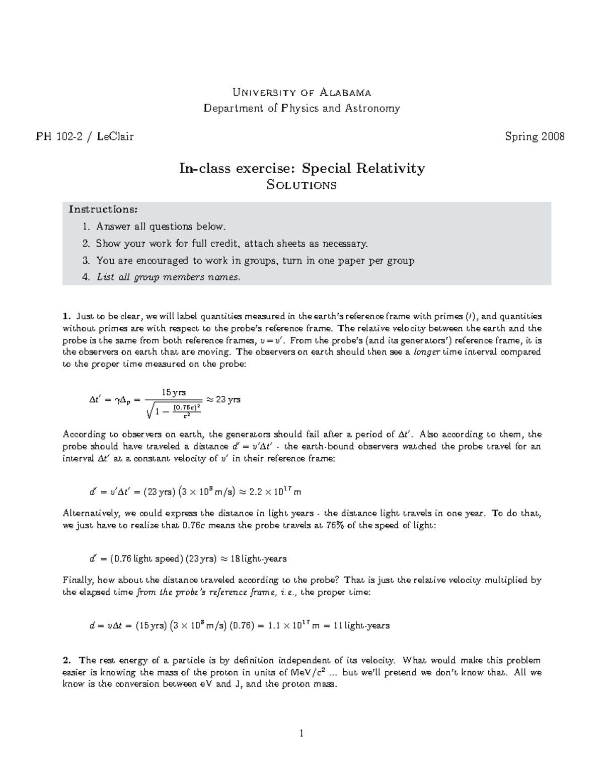 Relativity 15 jan 2008 key - University of Alabama Department of ...