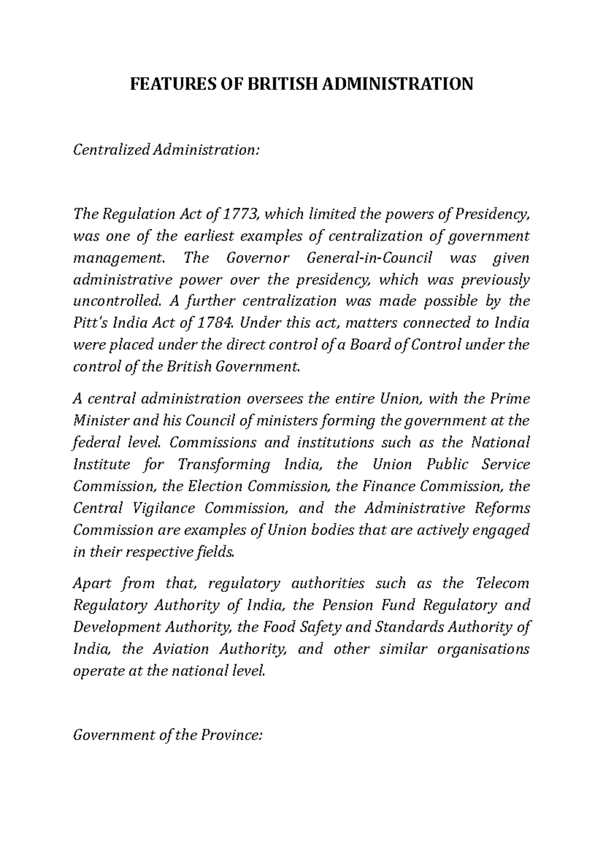 Features Of British Administration – WBFL