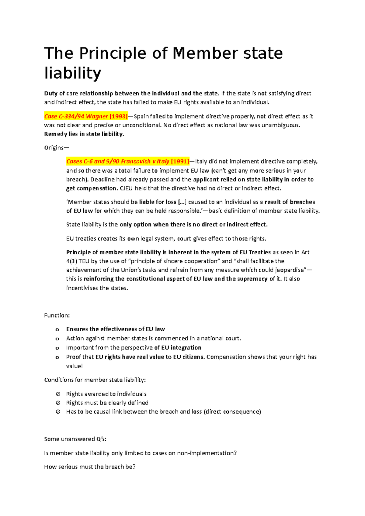 L3The Principle of Member state liability The Principle of Member state liability Duty of