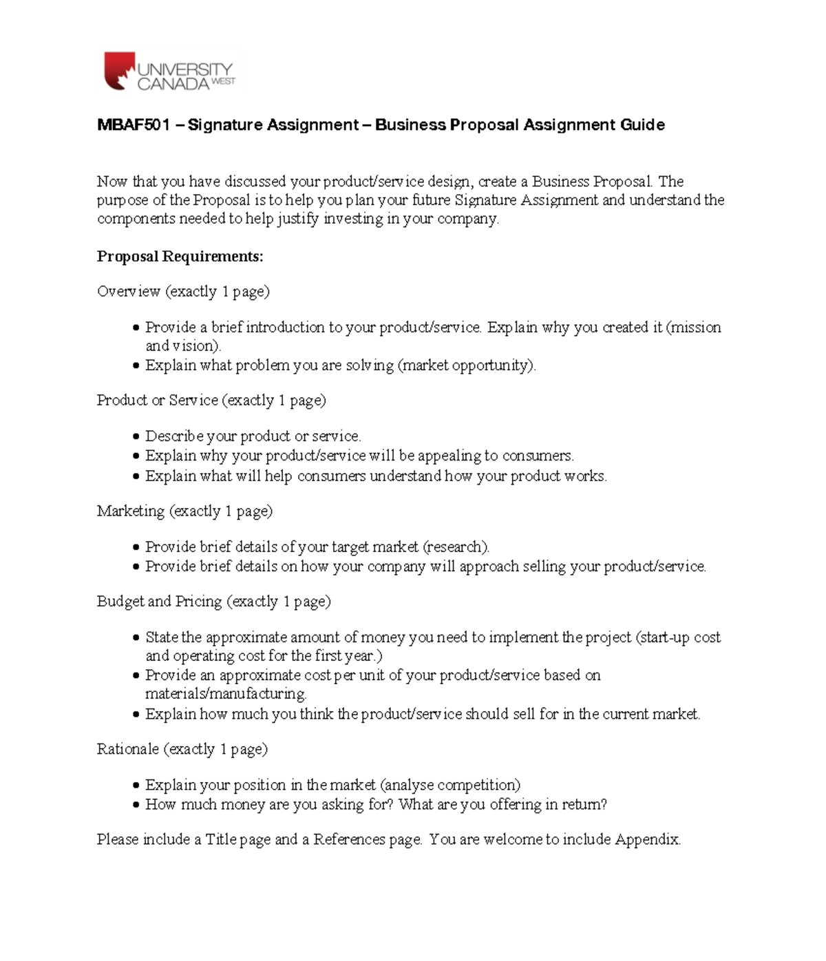 MBAF501 Business Proposal - MBAF501 – Signature Assignment – Business ...